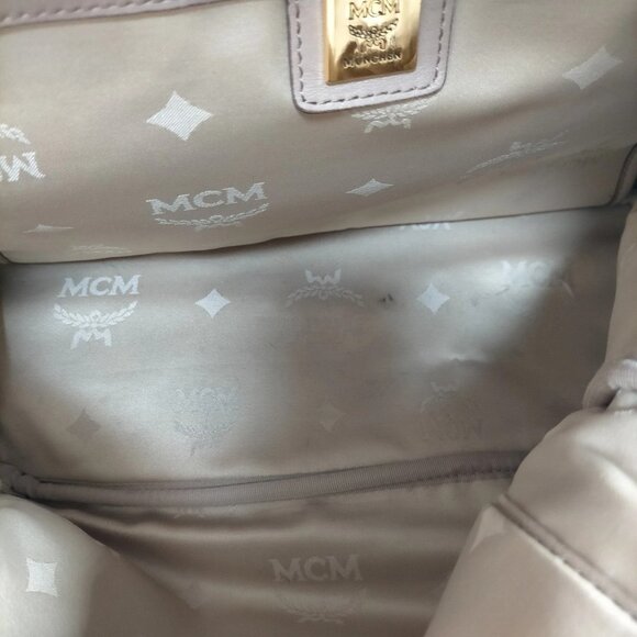 (L4) MCM Backpack Bag Beige PVC - Picture 6 of 9